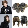 Berets LeiFeng Hat Mens Ear Flap Winter Earflap Trapper Cap Faux Leather Protection Fashion Fleece Beanie Dad Warm