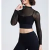 Camicie attive Palestra Maglia sexy Patchwork Manica lunga Yoga Top con pettorale Donna Reggiseni sportivi da corsa ad asciugatura rapida Abbigliamento fitness a coppa intera