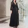 Vêtements ethniques Élégant Sexy V-Col V-Col Patchwork Robe pour femmes musulmanes 2024 Mode Simple Islam Arabe Manches longues Fête avec ceinture