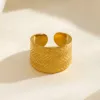 14k Geel Goud Kleur Geometrie Textuur Open Ringen voor Vrouwen Vrouwelijke Vintage Brede Verstelbare Vinger Ring Bruiloft Sieraden Cadeau