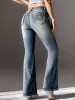 Jeans 2023 inverno novo retro meados de cintura boot corte jeans para as mulheres moda magro butt lift bordado denim queimado calças casuais