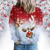 Women's Hoodies Women Fashion Crew Neck Long Sleeve Gradient Print Patchwork Merry Christmas Cotton Sweatshirts Ladies Full Zip Jacket