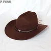 Szerokie brzegowe czapki wiadra vintage zachodni kowbojski kapelusz dla męskich dżentelmen Lady Jazz Cowgirl z skórzanym kościelem Cloche Sombrero Hombre Caps 230412 240302