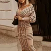 Basic Casual Dresses Autumn And Winter Explosion Striped Dresses Long Vneck Sleeve High Waist Woman Undefined Bodycon Casual Dress 240302