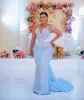 2024 ASO EBI LIGHT Sky Blue Mermaid Prom Dress Beaded Crystals Evening Formal Party Second Reception 50th Birthday Engagement Gowns Dresses Robe de Soiree ZJ88