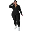 Ensembles 2022 manches longues femmes grande taille deux pièces ensemble manteau à fermeture éclair à capuche et pantalons longs mode tenues assorties en gros livraison directe