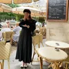 Casual Dresses Elegant Ruffle Collar for Women 2024 French Long Sleeve Bangage Pleated Maxi Vintage A Line Party Dress Q485