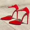 Dress Shoes V Cut Ankle Strap High Heel Red Yellow Patent Leather Cover Heels Hollow Evening Pump 12CM 10CM 8CM Plus Size 46