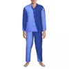 Vêtements de nuit pour hommes, ensemble pyjama océan bicolore, Texture bleue, joli couple, manches longues, salle décontractée, 2 pièces, vêtements de nuit, grande taille