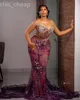 2024 ASO EBI Burgundy Mermaid Dress Sukienka Kryształy Luksusowe wieczór Formalne przyjęcie Drugi przyjęcie 50. urodziny suknie zaręczynowe sukienki szat de soiree ZJ94