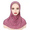 Roupas étnicas Mulheres Prego Pérola Casaco Sólido Chin Conveniente Headband Malay Indonesian Base Hat Instant Hijab Jersey