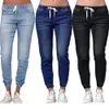 Damen-Jeans, einfarbig, Kordelzug, Knöchelbindung, schmale, dehnbare Jeans, Übergröße, Jeanshose Den 240227