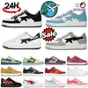 Diseñador Sta Zapatos casuales Low Top Hombres y mujeres Negro Rojo Camuflaje Skateboarding Deportes Bapely Zapatillas de deporte Zapatos al aire libre Tamaños de cuero impermeables 36-45 con caja