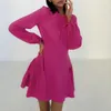 Sukienki swobodne wiosna solidna tunikowa sukienka A-line womne seksowna o noknek marszczona impreza