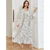 Etniska kläder 2024 Summer Kaftan Women Bohemian Print Maxi Dress Ruffles Abaya Dubai Turkiet Robe Islamic Jalabiya Muslim Caftan Vestidos