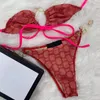 Biquínis de verão moda popular duas peças maiô carta impressão swim wear feminino sexy bikini conjunto sem costas maiô