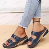 Slippers Fashion Double Buckle Wedge Slippers Women Summer 2023 Brown PU Leather Platform Sandals Woman Casual Non Slip Beach Flip Flops T240302