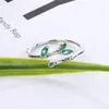 Cluster Rings VENTFILLE 925 Stamp Silver Color Green Crystal Leaves Ring For Women Girl Gift Bamboo Bud Branch Jewelry Drop Wholesale