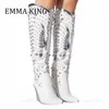 Kobiety Rhinestone ozdobione zachodnie buty seksowne spiczaste palce obcasy botyny de Mujer Autumn Winter Cowboy Knee High Boots 240227