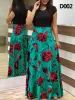 UBIEROWA KOBIETY PLAK DREK DRUKOWANIE Patchwork Długie sukienka Suma swobodne krótkie rękawie ONECK HIGH TALIST SABE Boho Beach Maxi Sundress Vintage