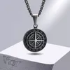 Collane con ciondolo Vnox Vintage Seeker Compass per uomo Impermeabile in acciaio inossidabile Moneta rotonda Rock Punk Colletto maschile Regalo