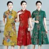 Vestido elegante de verano Cheongsam chino para mujer vestido modificado Vintage vestido con estampado Floral cuello mandarín vestido Qipao femenino