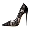 Kleid Schuhe Zapatos Mujer Mode Air Mesh Pumps Frauen Schwarz Spitze Blume Spitz 12 cm High Heels Hochzeit Plus größe 13