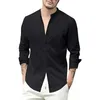 Camisas Camisa polo cómoda de manga larga con cuello de ocio de color sólido Cárdigan de lino suelto para hombres europeos y americanos 240228