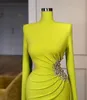 Prom Dresses Evening Gown Party Trumpet Mermaid Formal Long Sleeve Custom Zipper Lace Up Plus Size New Poed High Neck Crystal Elastic Satin Green
