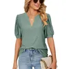Womens Tops V Neck Ruffle Sleeve Blouses Short Sleeve Casual Tops T-Shirts for Women Summer Tees