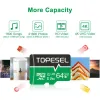 Acessórios TOPESEL Micro SD Cards 64 GB MicroSD Memory Card 10 de alta velocidade 128 GB 256 GB U3 4K HD TF CARTÃO FLASH PARA CAMANA DO DRONE DE TELEFONE