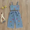 Clothing Sets 2Pcs Kid Girls Summer Outfits Sleeveless Butterfly Embroidery Cami Tops Jeans Set