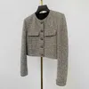 Blazer in tweed intrecciato con filo luminoso da donna chic Cappotto autunno corto in tessuto OL Cardigan a vita alta monopetto Giacca Abrigos 240226