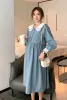 ドレス2082＃2021スプリング韓国のファッション格子縞のコットンマタニティドレスシックな妊娠中の女性のための甘い服ルーズ妊娠ドレス