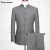 Costumes Nouveau classique chinois tunique costume de mariage hommes costume ensemble Slim fit Groomsman marié smoking luxe dîner col montant Blazer pantalon 2 pièces