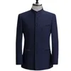中国スタイルのマンダリンスタンドカラービジネスカジュアルウェディングスリムフィットブレザーメンスーツジャケット男性コート4XL 240223
