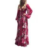 Основные повседневные платья Женщины платья модные богемные цветочные с длинным рукавом с плиссированным шифоновым оптом бесплатный корабль Z4 Casual 240302