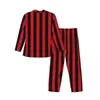 Men's Sleepwear Vertical Striped Pajama Set Red And Black Stripes Kawaii Men Long Sleeve Vintage Home Two Piece Suit Big Size