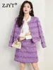 Zjyt Autumn Winter Elegant Dress Sets Two Piece for Women Fashion Tweed Woolen Jacket Skirt Suit Stue Office Lady Outfit Party 240223