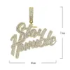 Iced Out Bling Cursive Letter Stay Humble Pendant Necklace Gold Plated Full CZ Zircon Charm Men Fashion Hiphop Jewelry 240226