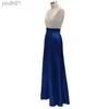 Grundlegende Freizeitkleider, Freizeitkleider, ärmellos, V-Ausschnitt, blau, A-Linie, elegantes Chiffon-Kleid, Brautjungfernabend, Pailletten, lange Spleißung, Hochzeit 240302