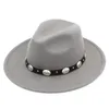 Berretti Mistdawn Cappello Fedora Trilby unisex a tesa larga in misto lana Cappelli Panama Cappellini da festa Fascia in pelle