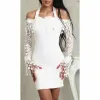 Robe Femme Robe Moulante Hors Épaule Dentelle Sexy Robe En Dentelle Blanche À Manches Longues Fête De Mariage Clubwear Soirée Courte Mini Robe 2023