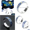 Bagues de cluster Bague plaquée Sier Nice Gogh Starry pour Sky Open Lover Ri Drop Livraison DHD75