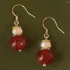 Boucles d'oreilles pendantes à la mode, perles d'agate rouge naturelle de 12MM, accessoires de perles baroques, cadeaux de vacances, aquaculture, Halloween, classique pour femmes