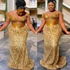 ASO EBI 2024 Gold Sircaid Prom Dress Dreeded Lace Lace Evening Formal Fête Deuxième réception 50e anniversaire Robes de fiançailles