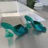 Pantoufles de luxe d'été pour femmes, chaussures à talons transparents en PVC de 8cm, diapositives hautes en cristal, vert Orange, chaussures à bout ouvert, 2024