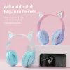 Écouteur d'écoute de casque sans fil lumière flash mignon oreilles de chat avec micro commande LED girl girl stéréo Musique de musique chronique