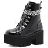 Buty gotycka platforma dla kobiet grube wysokie obcasy patent skórzany zamek błyskawiczny czarne punkowe buty kobiety duże rozmiar 43