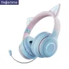 Fone de ouvido/fone de ouvido melhor presente LED Cat Ear Fones de ouvido sem fio Bluetooth 5.1 Jovens Crianças Suporte para fone de ouvido Plugue de 3,5 mm com microfone removível